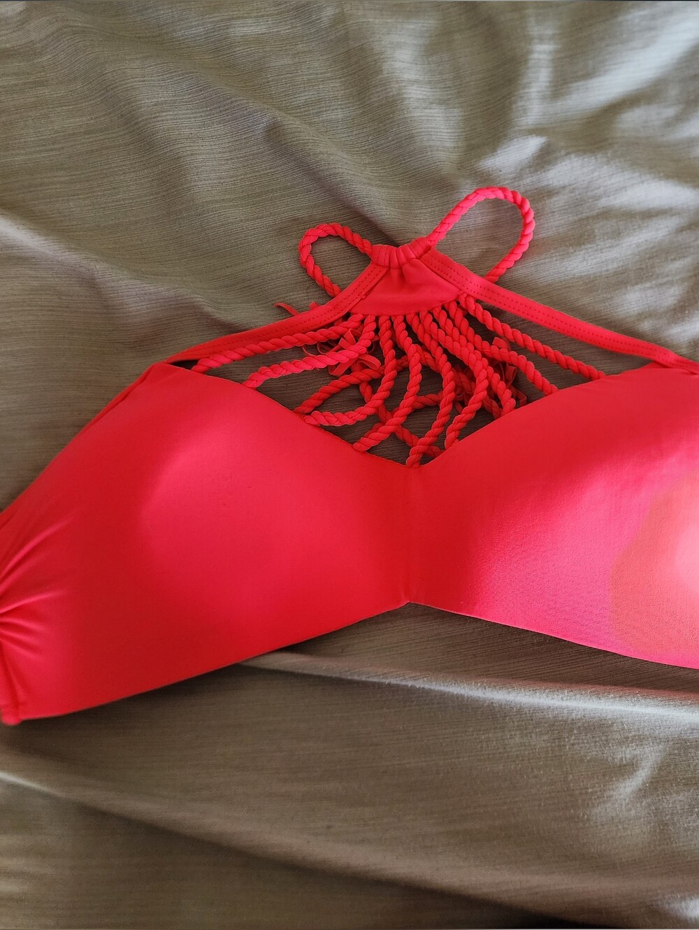 TiniBikini Neon Pink Braided High-Neck Push Up Swim Top